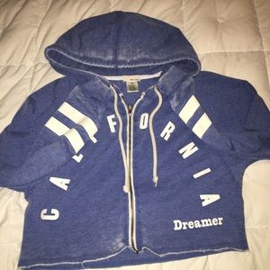 Wet Seal blue cropped Distressed hoodie, x-small